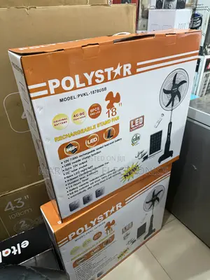 Brand New Polystar 18-inch Rechargeable Fan with Solar Panel