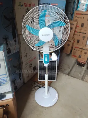 Charweek Rechargeable Standing Fan 16" with Solar Panel & Bulb