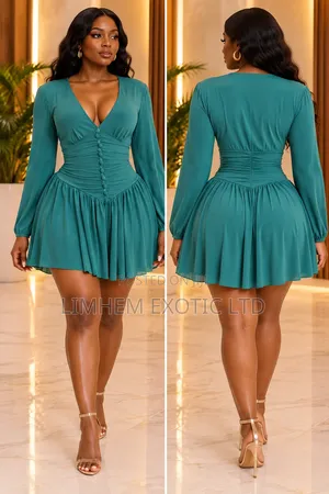 Kyakyawan Teal Green V-Neck Mini Dress