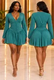 Kyakyawan Teal Green V-Neck Mini Dress - 1