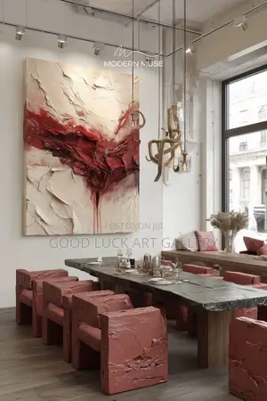 Bold Abstract Red and Cream Canvas Art