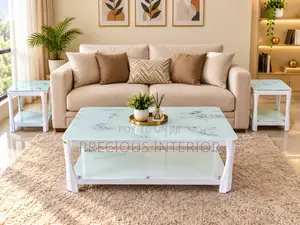 Quality Glass Top Table with 2 Stools