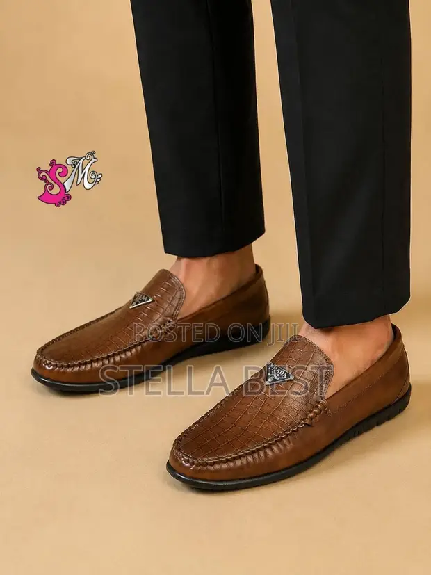 Prada Pure Leather Classic Men's Flats Shoes - 1