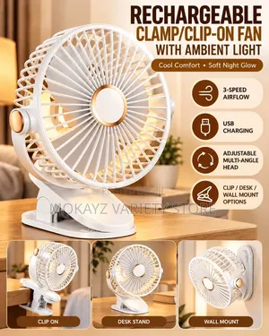 Rechargeable Clamp Fan with Ambient Light