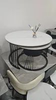 Saitin Teburin Kofi na Zamani 2-in-1 - Fari Marble & Baƙin Karfe - 2