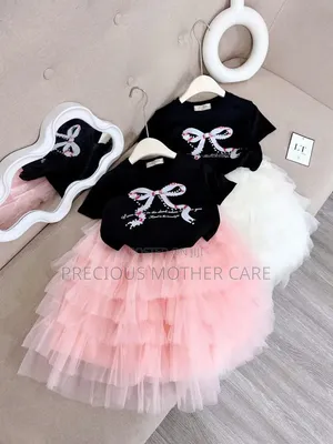 Girls Black Top with Pink Skirt Set