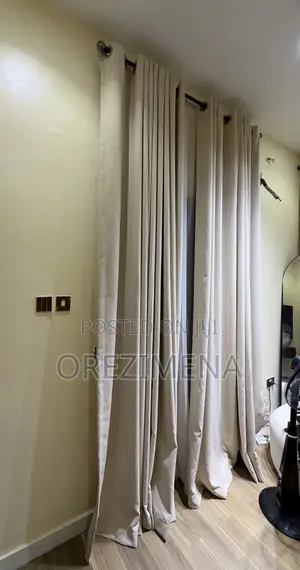 Home Interiors Beige Curtains with Iron Rods