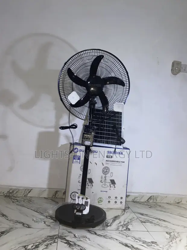 18-Inch Solar Rechargeable Fan with Panel and Bulbs - 1