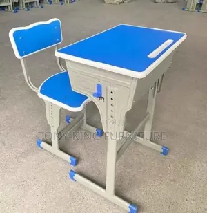Modern Single Student Desk and Chair Set - Blue Top