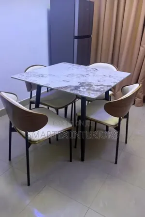 Marble Square Dining Table with 4 Chairs - Brand New