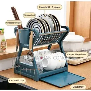 2 Layer Foldable Dish Rack tare da Holder na Chopstick