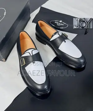 Prada Men's Black and White Two-Tone Buckle Loafers