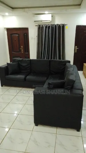 Large L-Shaped Sectional Sofa - Black Leather