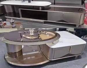 Center Table da TV Console mai Sama da Gilashi da Ceramic tare da Aljihu