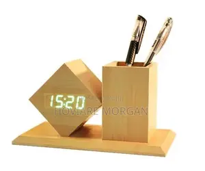 Wooden Digital LED Alarm Clock with Pen Holder