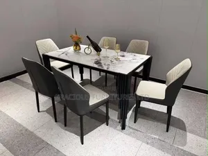 Luxury 6-Seater Modern Marble Dining Table Set with Fluted Base