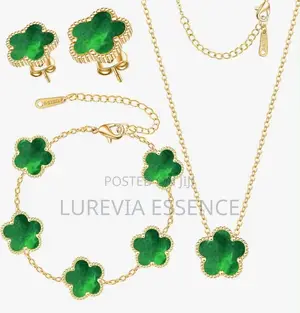 Women's Gold-Tone Green Clover Jewelry Set