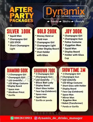 After Party Costume & Drinks Service