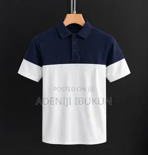 Navy Blue and White Colorblock Polo Shirt