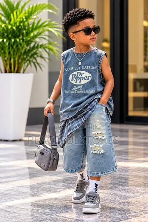 Boys Luxury Denim 2-Piece Set tare da Checked Scarf