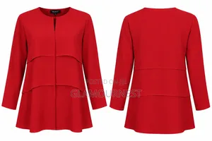 Women's Red Long Sleeve Layered Blouse