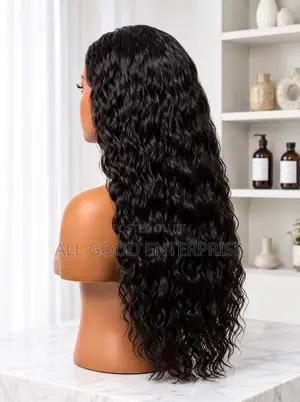 Stylish 26-Inch Black Deep Wave Wig