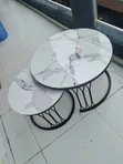 2-in-1 Marble Nesting Center Table - Black Legs - 2