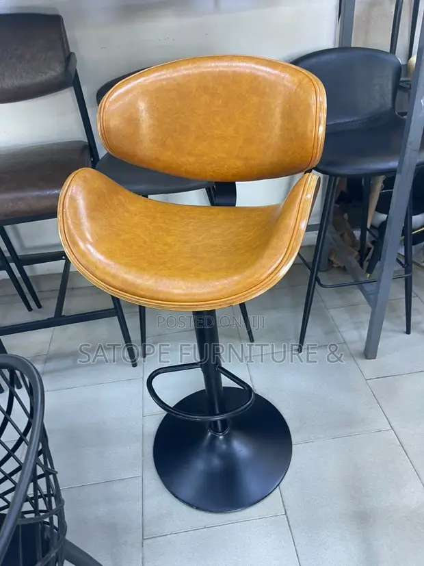 High Bar Stool with Wooden Armrests - Brown - 1