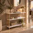3-Tier Luxury Marble Console Table with Gold Legs - 2