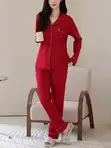 Classic Red Button Down Unisex Pyjamas Set - 2