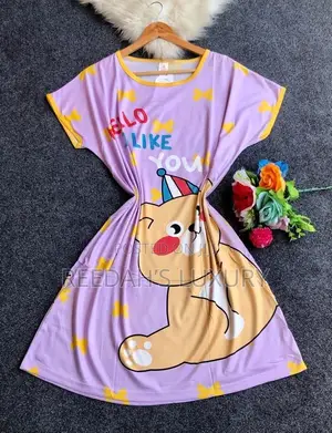 Women's Casual Cotton Nightgown - Cartoon Bear Print