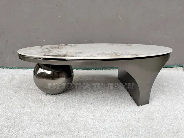 Marble Top Center Table with Black Metal Base - 1