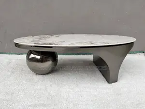Marble Top Center Table with Black Metal Base