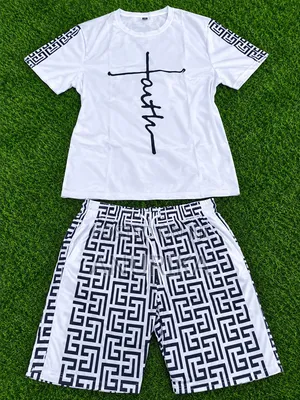 Print T-Shirt and Shorts Two-Piece Set - White