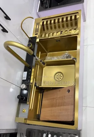 Gold Multifunctional SUS304 Kitchen Sink with Dish Rack
