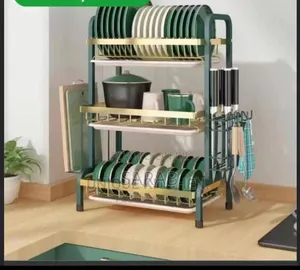 3-Layer Stainless Steel Plate Rack - Gold