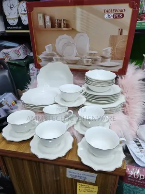 39-Piece White Porcelain Dinner Set with Gold/Silver Rim