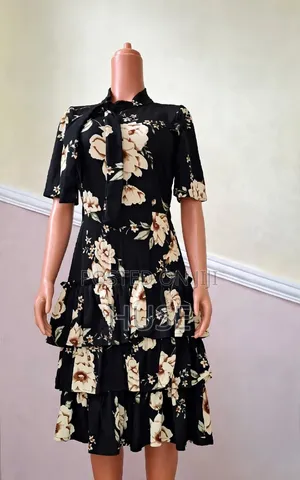 Black Floral Ruffle Dress - Hushes Thrift
