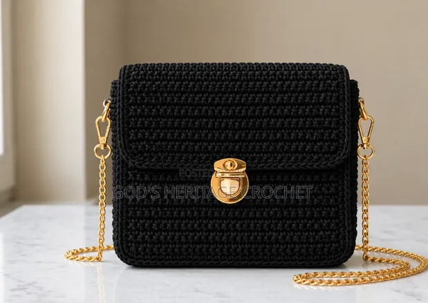 Rectangular Quilted Crochet Shoulder Bag - 1