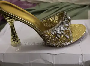 Shein Gold Embellished Slide-on High-Heel Sandals