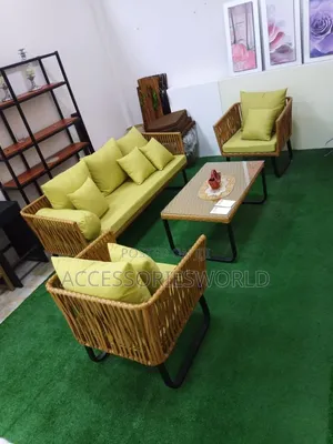 Luxury 5-Seater Rattan Outdoor Sofa Set with Glass-Top Coffee Table