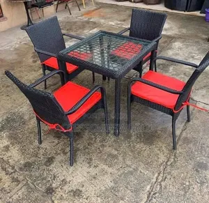 Premium 4-Seater Rattan Outdoor Dining Set with Red Cushions