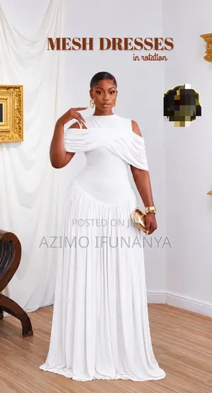 Akube White Mesh Long Dress - Sabon Kayayyaki