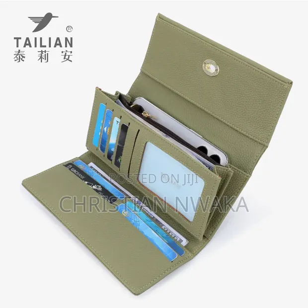 Women's Long Leather Wallet - Sage Green - 1