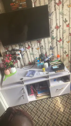 Used MBF TV Shelf with Cupboard and Open Storage - White