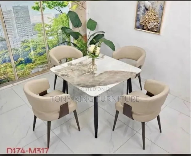 4-Seater Marble Dining Table Set da kujerun roƙo - 1