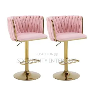 Modern Velvet Bar Stools masu daidaitawa (Pink) da Gold Base - Set na 2
