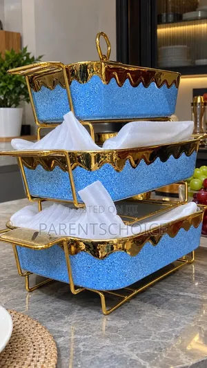 Luxury 3-Piece Ceramic Food Warmer & Serving Dish Set - Blue