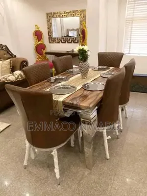 6 Seater Dining Table da Brown Leather Chairs