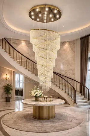 Luxury Spiral Crystal & Gold LED Chandelier (800mm, 3-in-1 Launi)